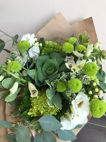 Hand-tied Bouquet Neutrals- White/Green